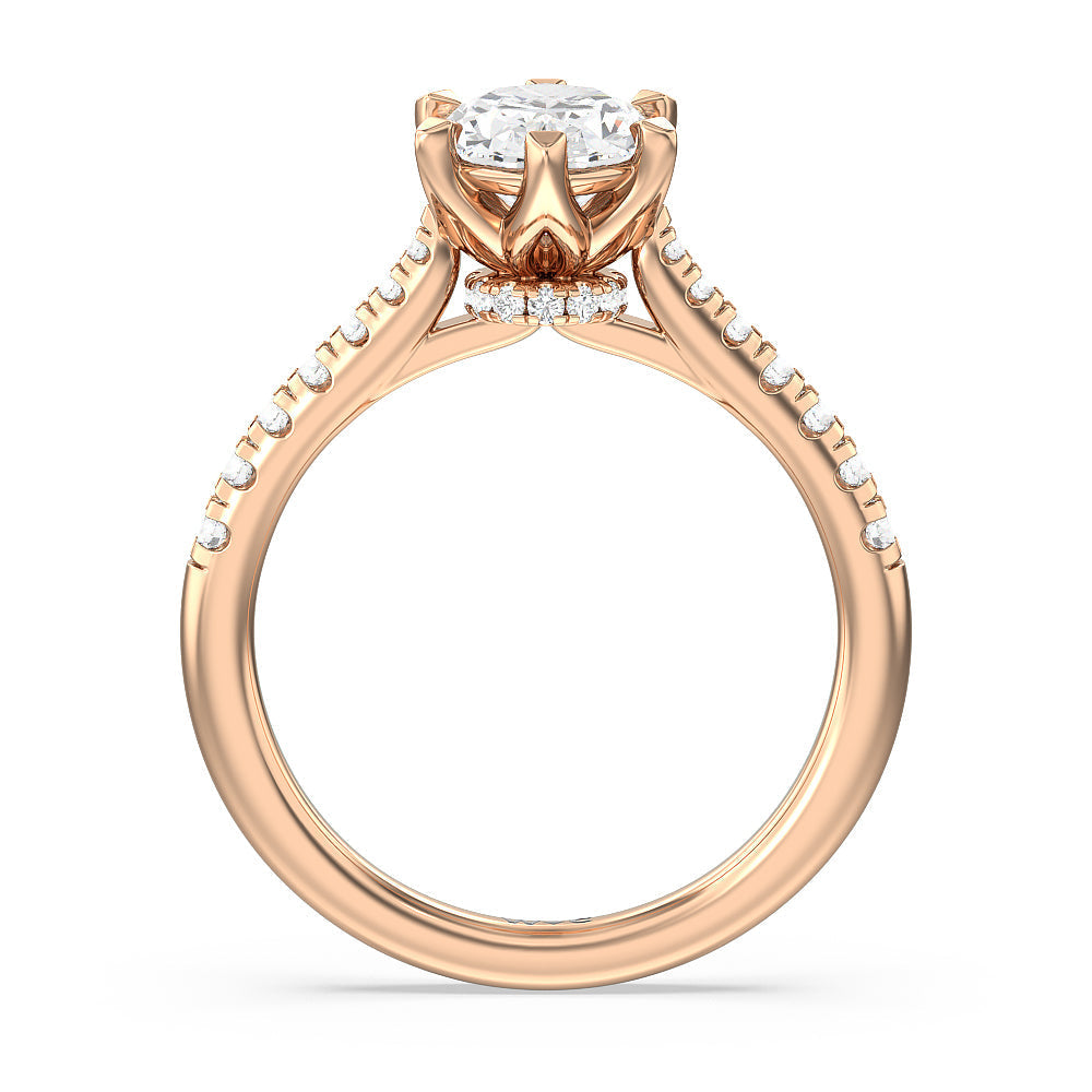 Classic Pave Under Halo Engagement Ring with Oval Cut Diamond in 14KT Rose Gold view 2

