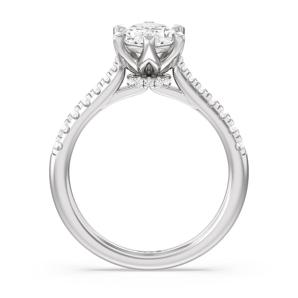 Classic Pave Under Halo Engagement Ring with Oval Cut Diamond in 14KT Platinum view 2
