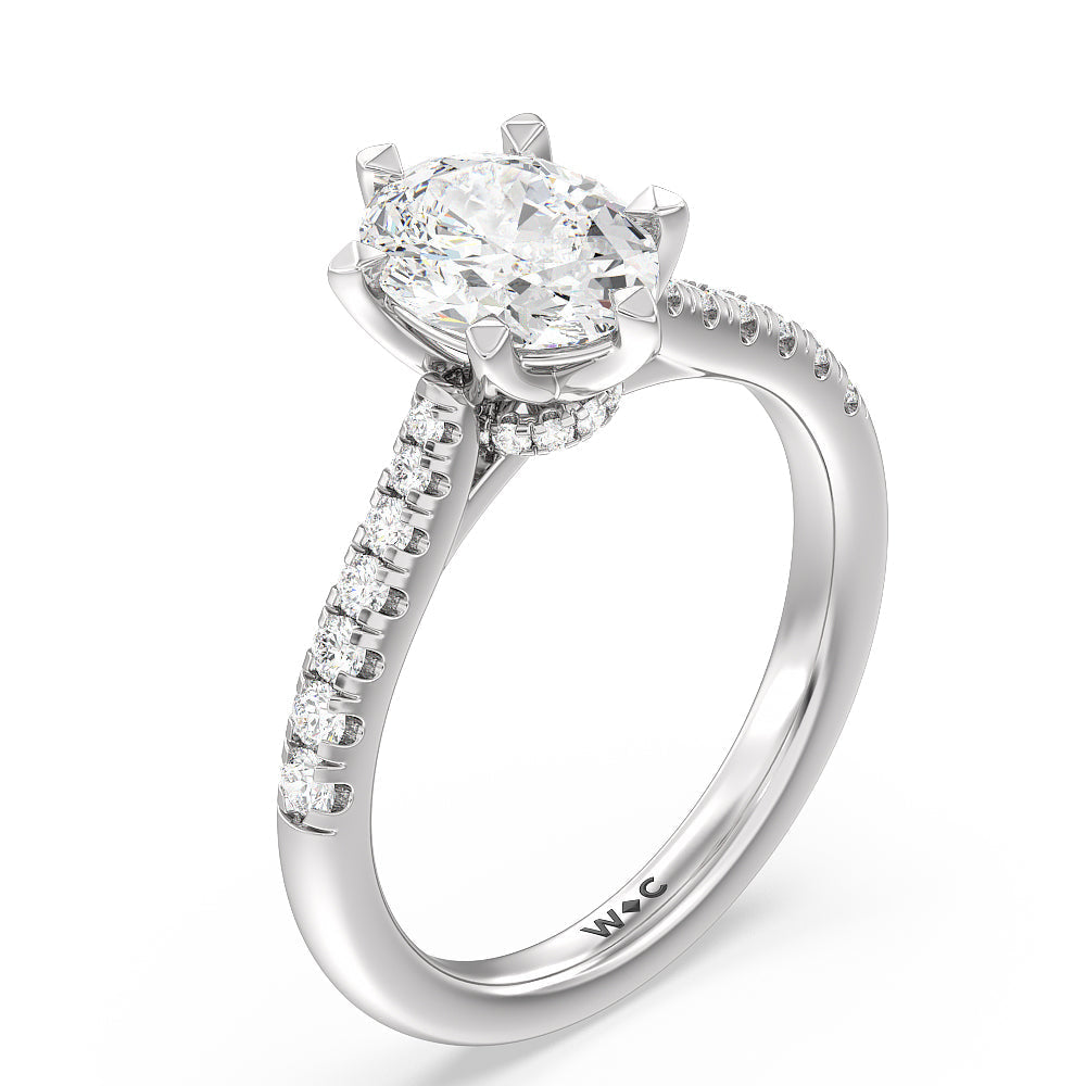 Classic Pave Under Halo Engagement Ring with Oval Cut Diamond in 14KT Platinum view 3
