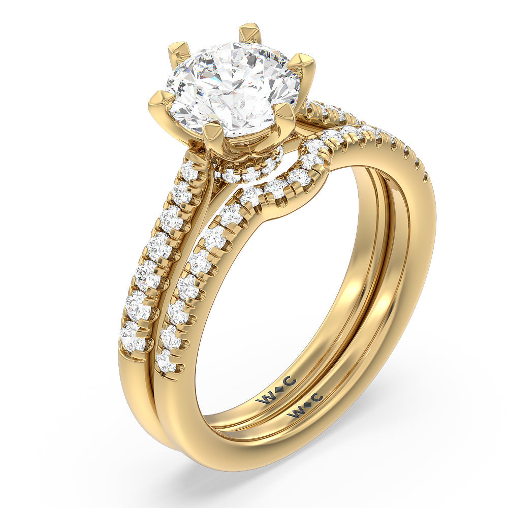 Classic Pave Under Halo Engagement Ring with Oval Cut Diamond in 14KT Yellow Gold view 4
