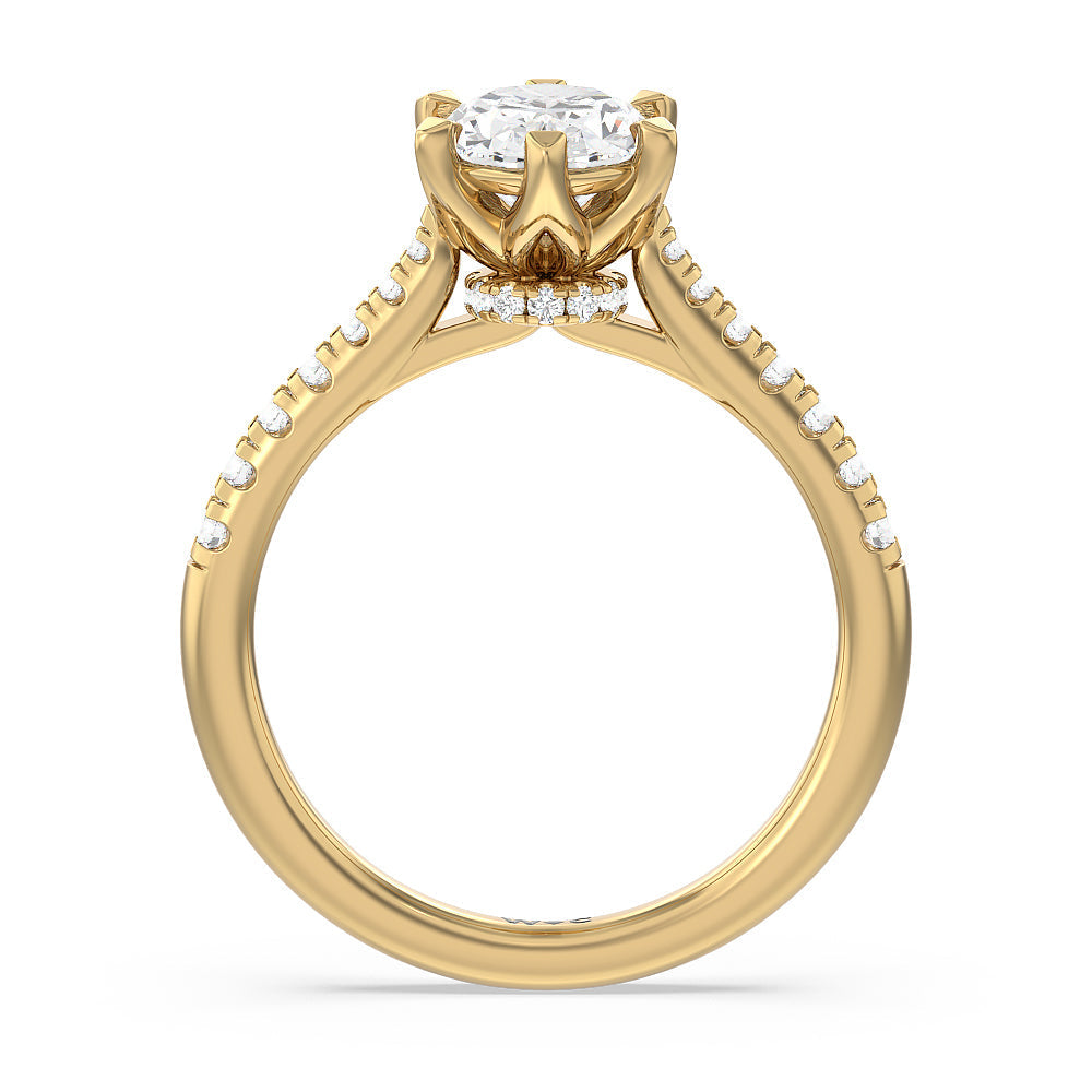 Classic Pave Under Halo Engagement Ring with Oval Cut Diamond in 14KT Yellow Gold view 2
