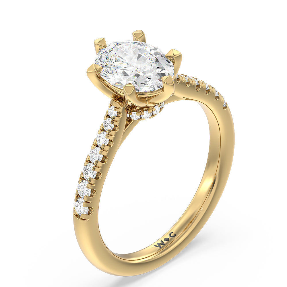 Classic Pave Under Halo Engagement Ring with Oval Cut Diamond in 14KT Yellow Gold view 3
