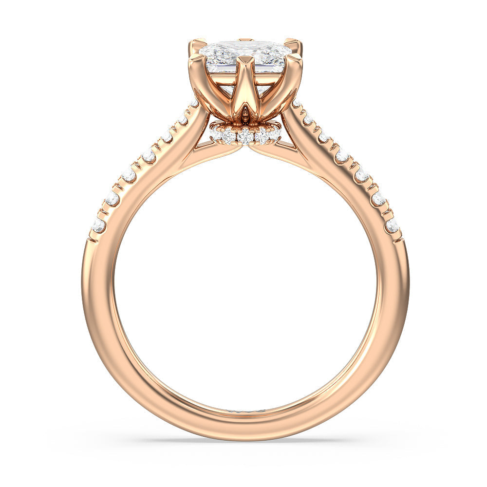 Classic Pave Under Halo Engagement Ring with Princess Cut Diamond in 14KT Rose Gold view 2
