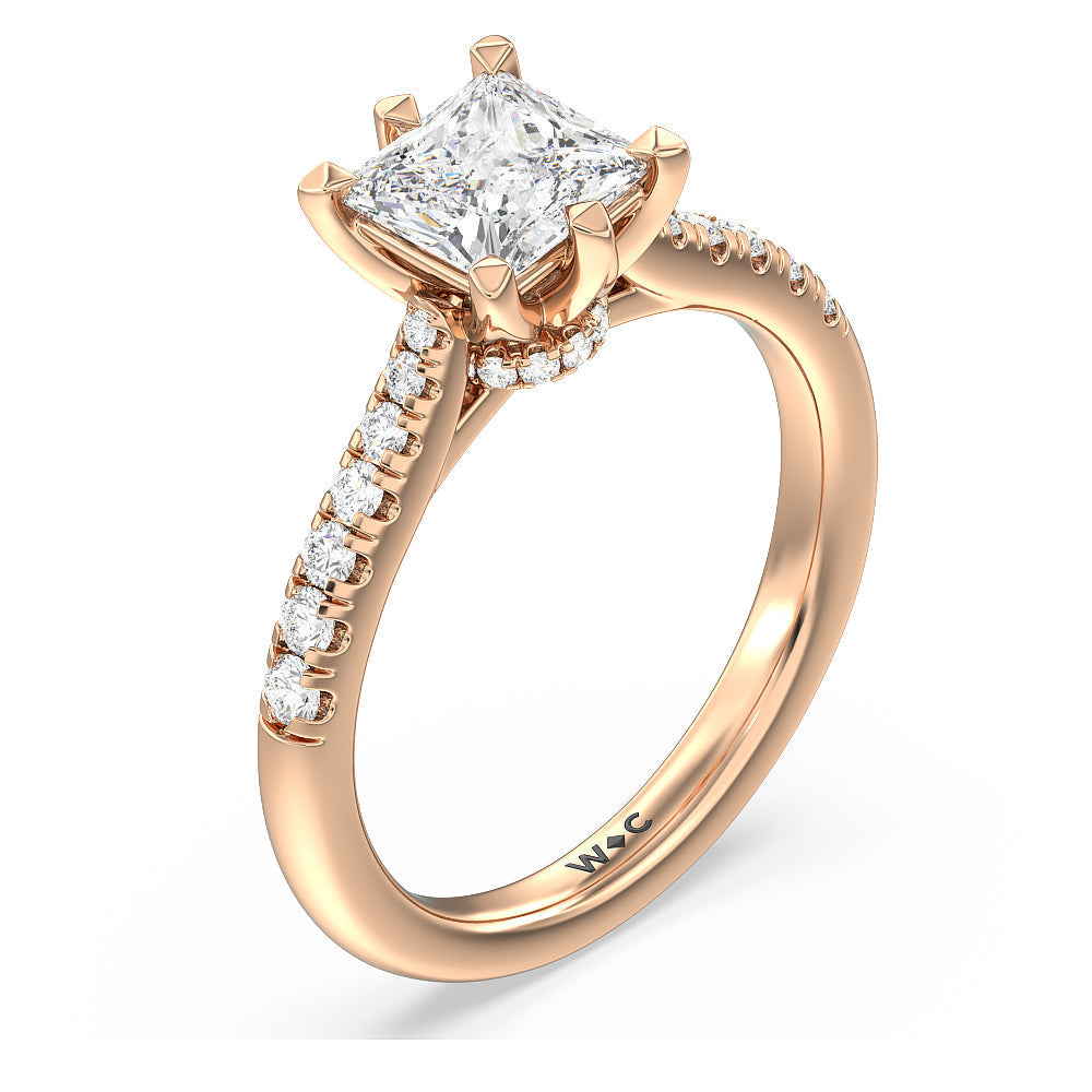 Classic Pave Under Halo Engagement Ring with Princess Cut Diamond in 14KT Rose Gold view 3
