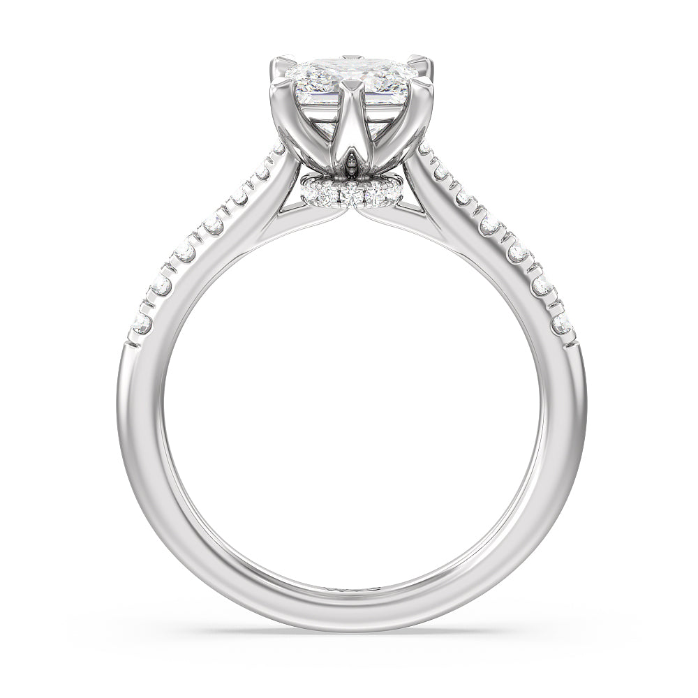 Classic Pave Under Halo Engagement Ring with Princess Cut Diamond in 14KT Platinum view 2
