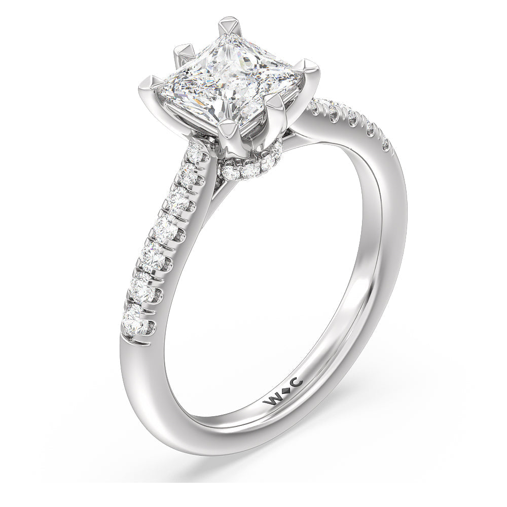 Classic Pave Under Halo Engagement Ring with Princess Cut Diamond in 14KT Platinum view 3
