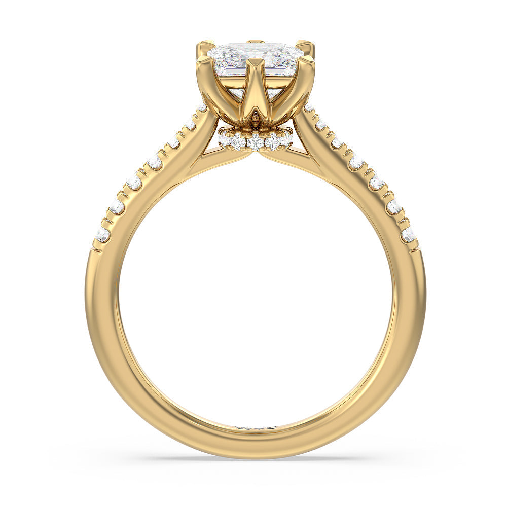 Classic Pave Under Halo Engagement Ring with Princess Cut Diamond in 14KT Yellow Gold view 2
