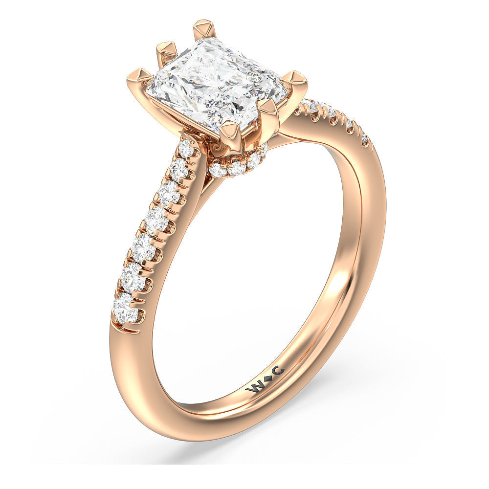 Classic Pave Under Halo Engagement Ring with Radiant Cut Diamond in 14KT Rose Gold view 3
