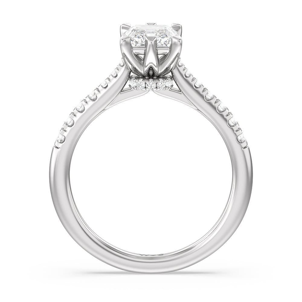 Classic Pave Under Halo Engagement Ring with Radiant Cut Diamond in 14KT Platinum view 2
