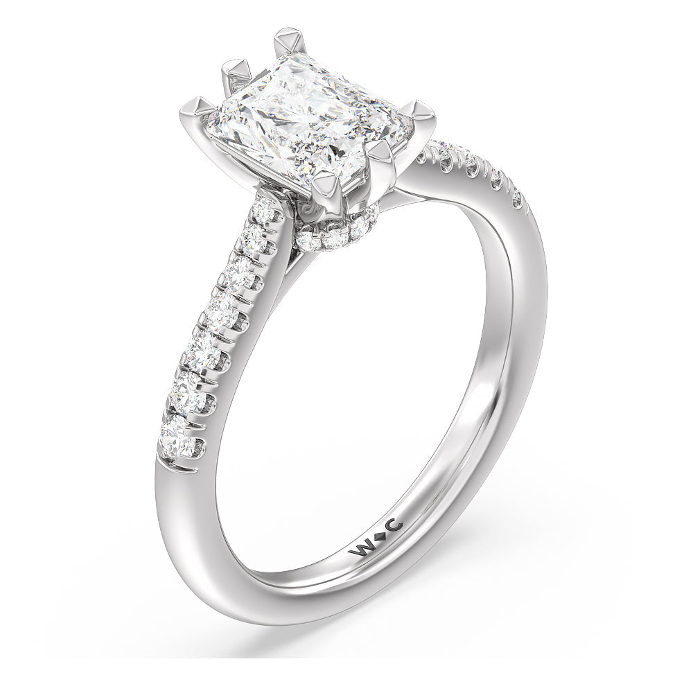 Classic Pave Under Halo Engagement Ring with Radiant Cut Diamond in 14KT Platinum view 3
