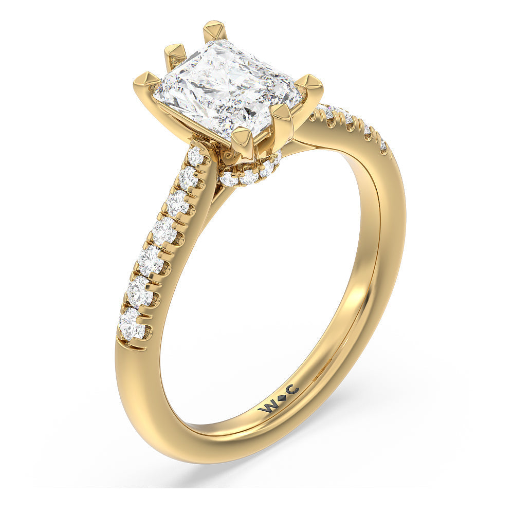 Classic Pave Under Halo Engagement Ring with Radiant Cut Diamond in 14KT Yellow Gold view 3
