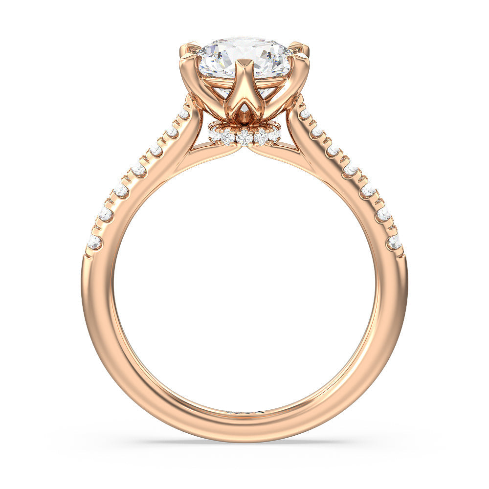 Classic Pave Under Halo Engagement Ring with Round Cut Diamond in 14KT Rose Gold view 2
