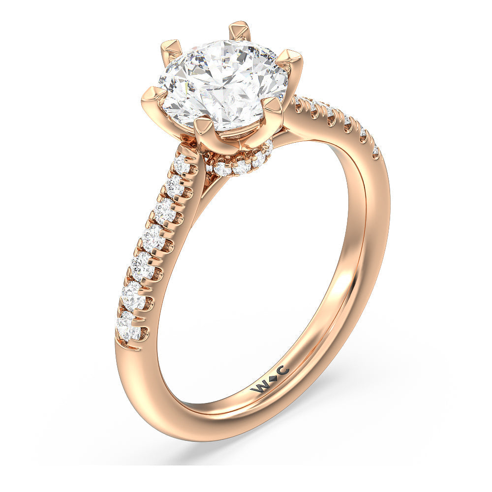 Classic Pave Under Halo Engagement Ring with Round Cut Diamond in 14KT Rose Gold view 3
