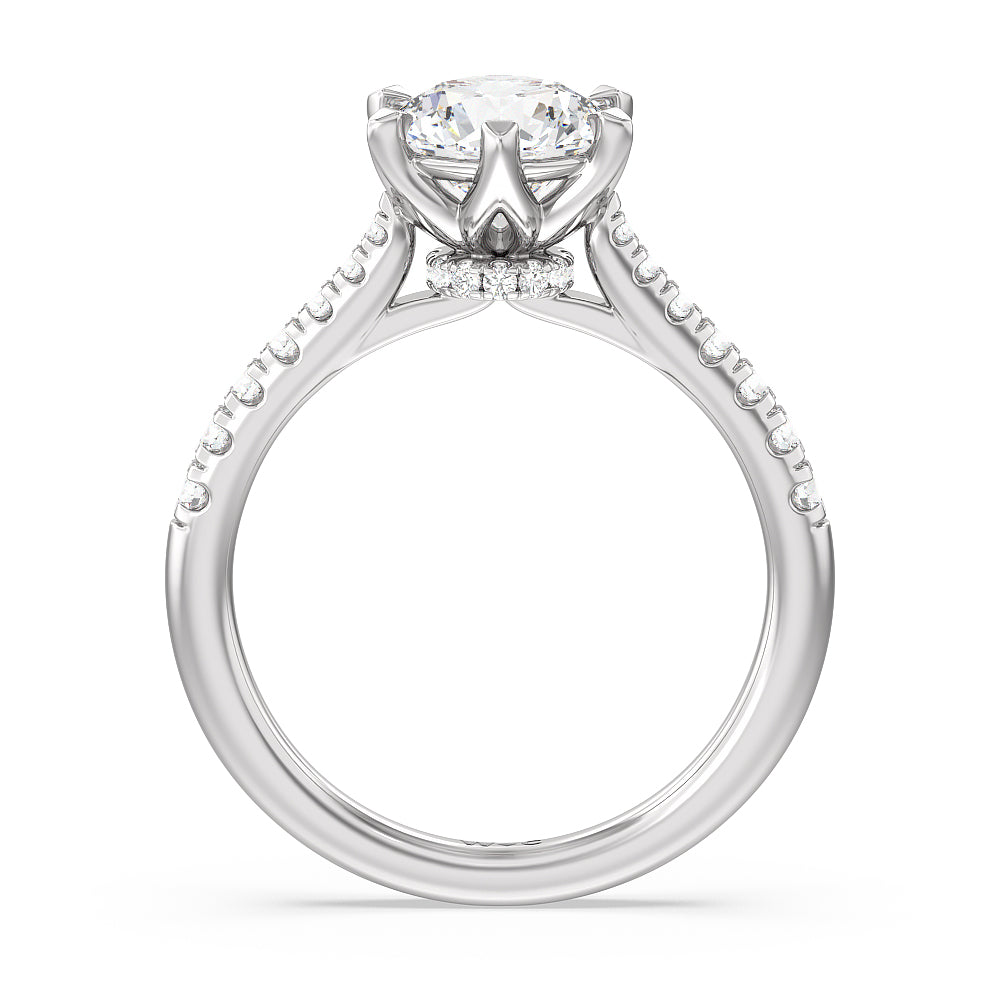 Classic Pave Under Halo Engagement Ring with Round Cut Diamond in 14KT Platinum view 2
