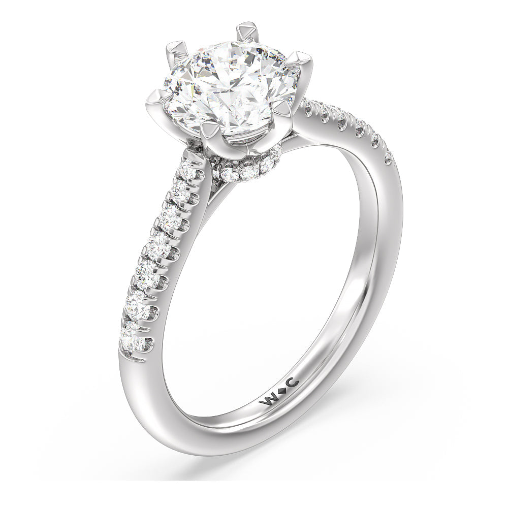 Classic Pave Under Halo Engagement Ring with Round Cut Diamond in 14KT Platinum view 3

