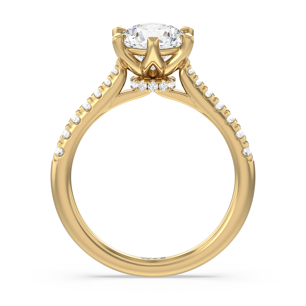 Classic Pave Under Halo Engagement Ring with Round Cut Diamond in 14KT Yellow Gold view 2
