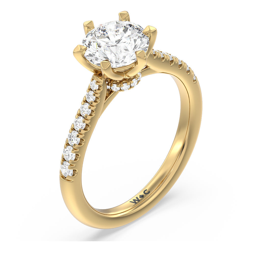 Classic Pave Under Halo Engagement Ring with Round Cut Diamond in 14KT Yellow Gold view 3
