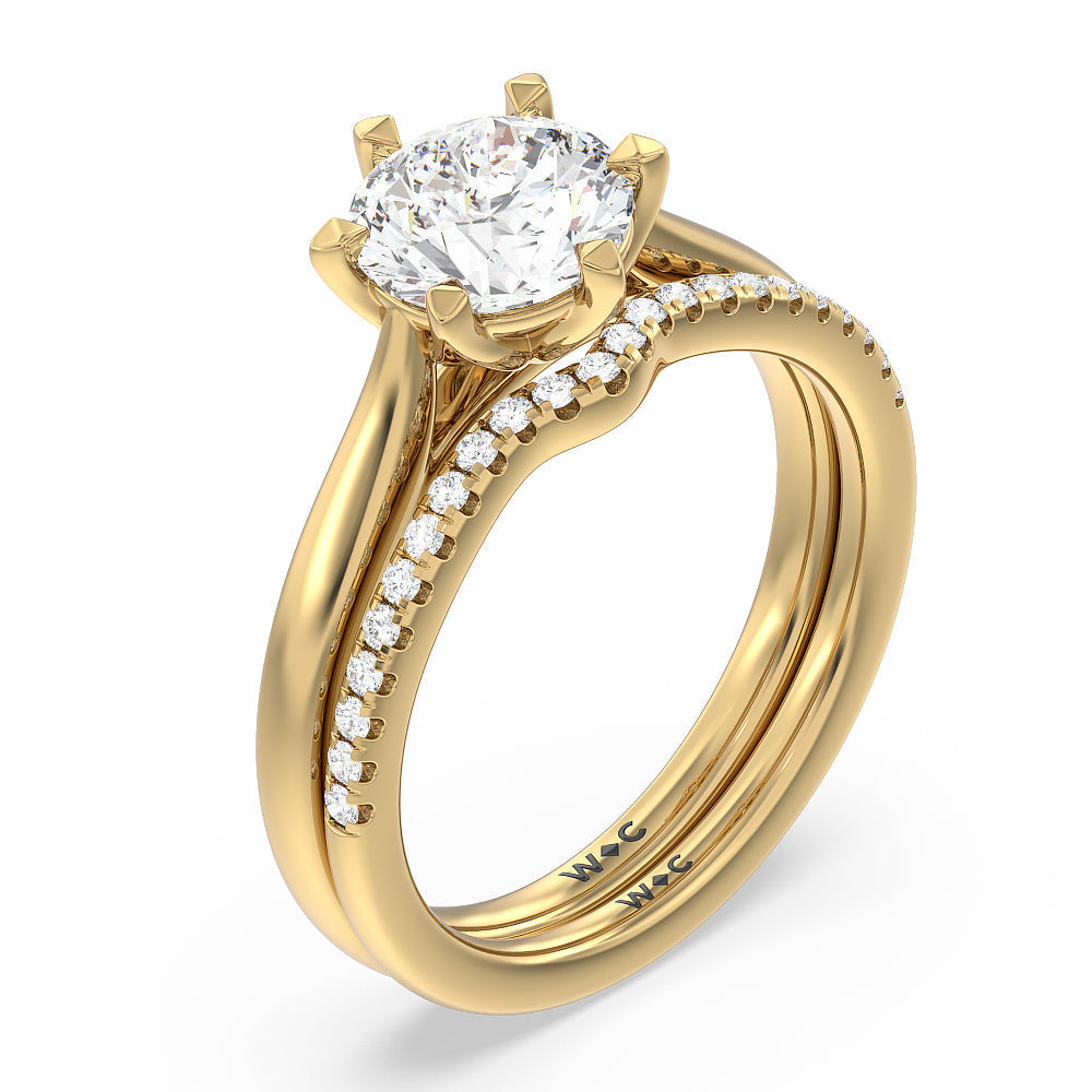 Six Prong Tulip Solitaire Engagement Ring with Round Cut Diamond in 14KT Yellow Gold view 4
