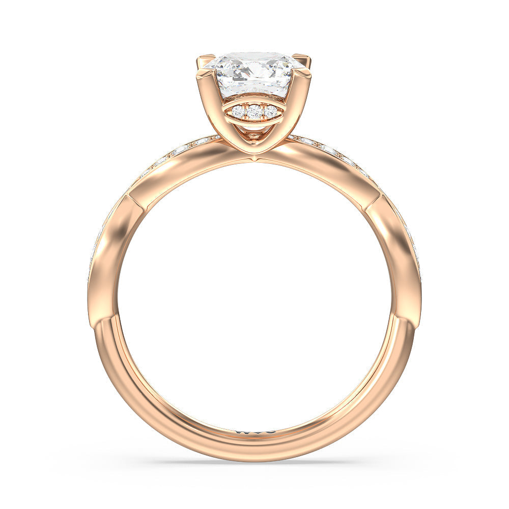 Diamond Braid Engagement Ring with Cushion Cut Diamond in 14KT Rose Gold view 2
