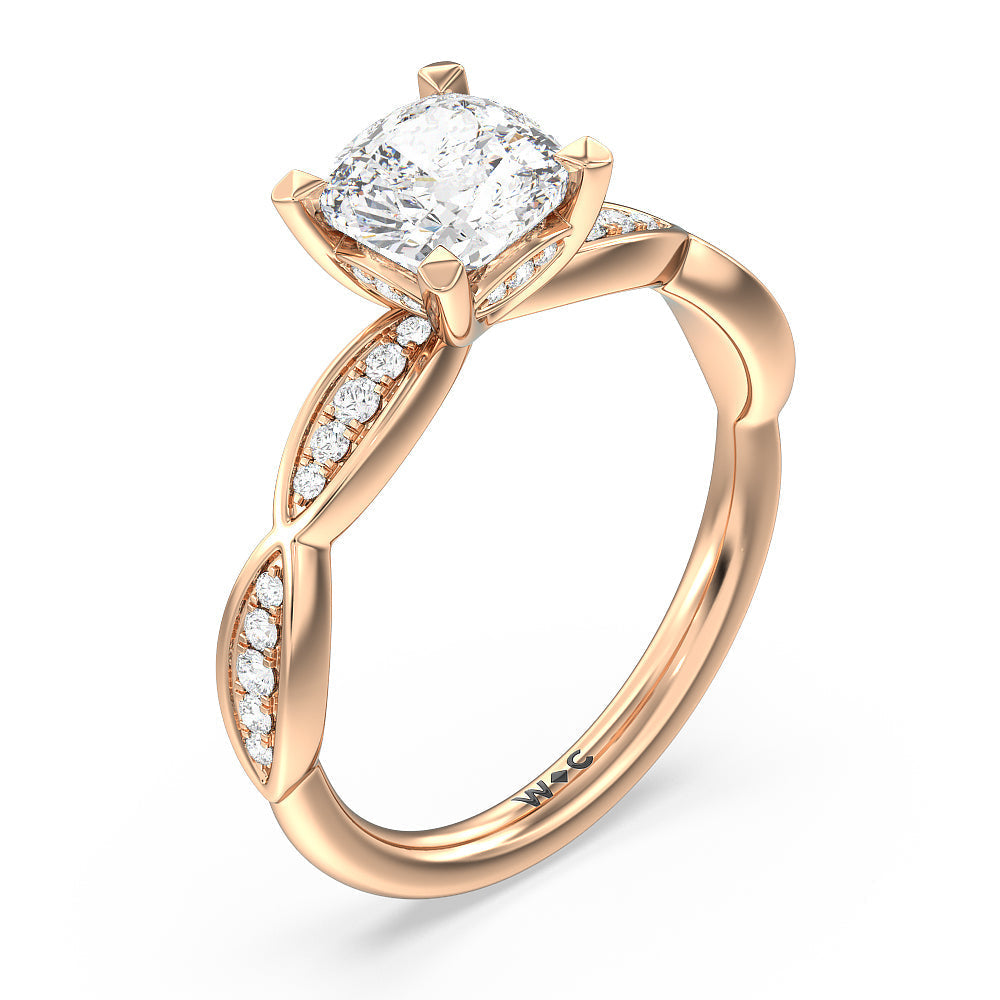 Diamond Braid Engagement Ring with Cushion Cut Diamond in 14KT Rose Gold view 3
