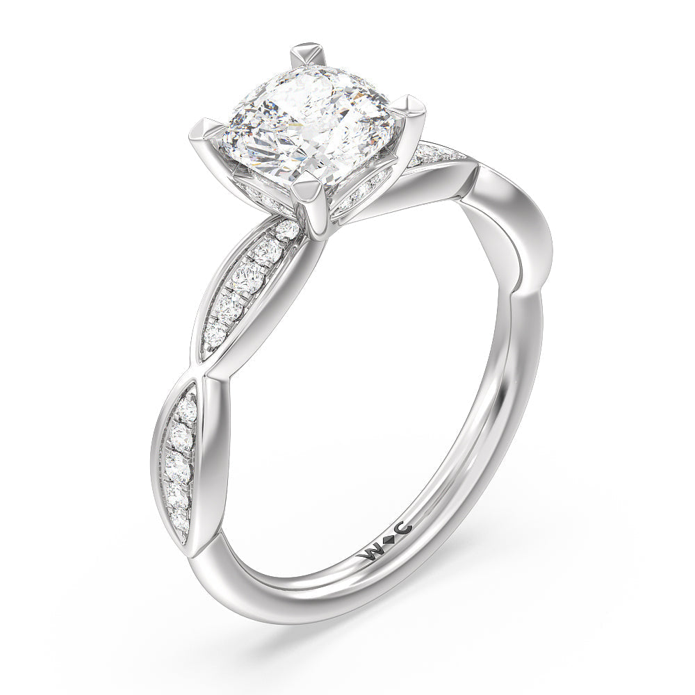 Diamond Braid Engagement Ring with Cushion Cut Diamond in 14KT Platinum view 3
