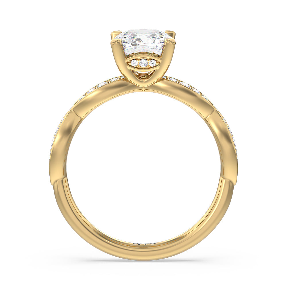 Diamond Braid Engagement Ring with Cushion Cut Diamond in 14KT Yellow Gold view 2
