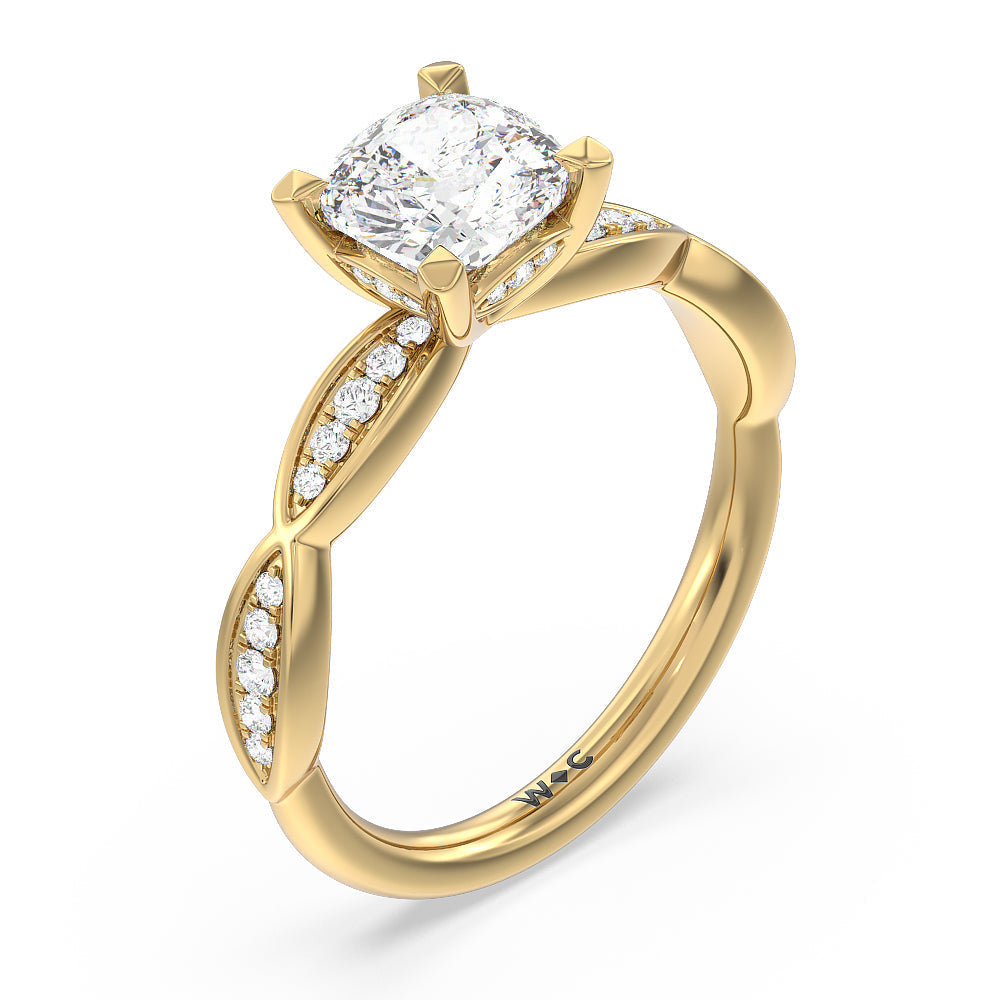 Diamond Braid Engagement Ring with Cushion Cut Diamond in 14KT Yellow Gold view 3
