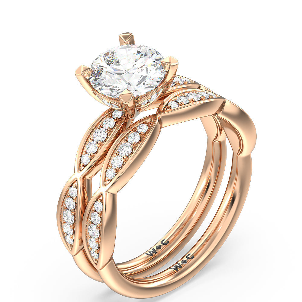Diamond Braid Engagement Ring with Emerald Cut Diamond in 14KT Rose Gold view 4
