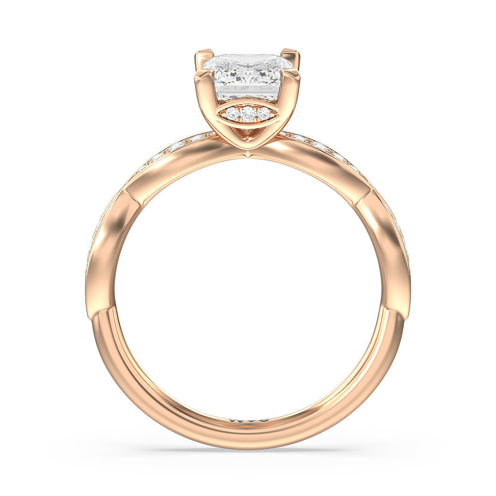 Diamond Braid Engagement Ring with Emerald Cut Diamond in 14KT Rose Gold view 2
