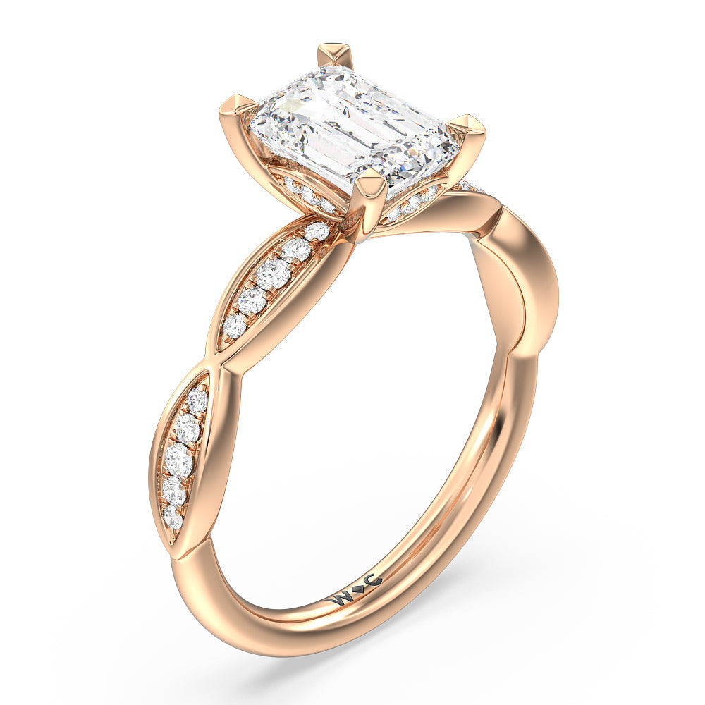 Diamond Braid Engagement Ring with Emerald Cut Diamond in 14KT Rose Gold view 3
