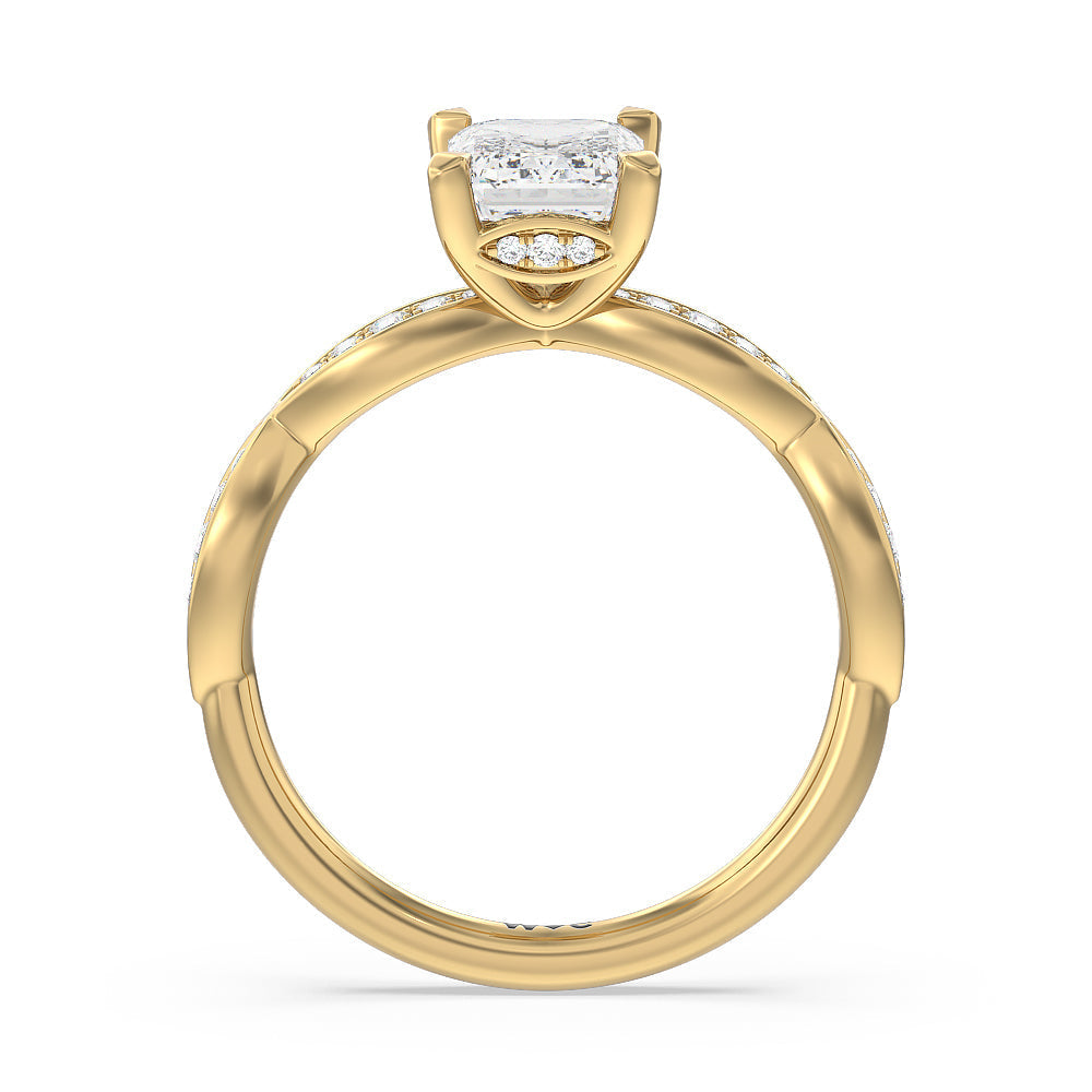 Diamond Braid Engagement Ring with Emerald Cut Diamond in 14KT Yellow Gold view 2
