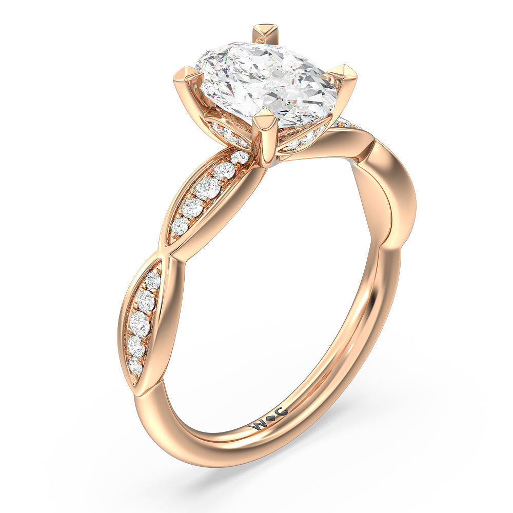 Diamond Braid Engagement Ring with Oval Cut Diamond in 14KT Rose Gold view 3
