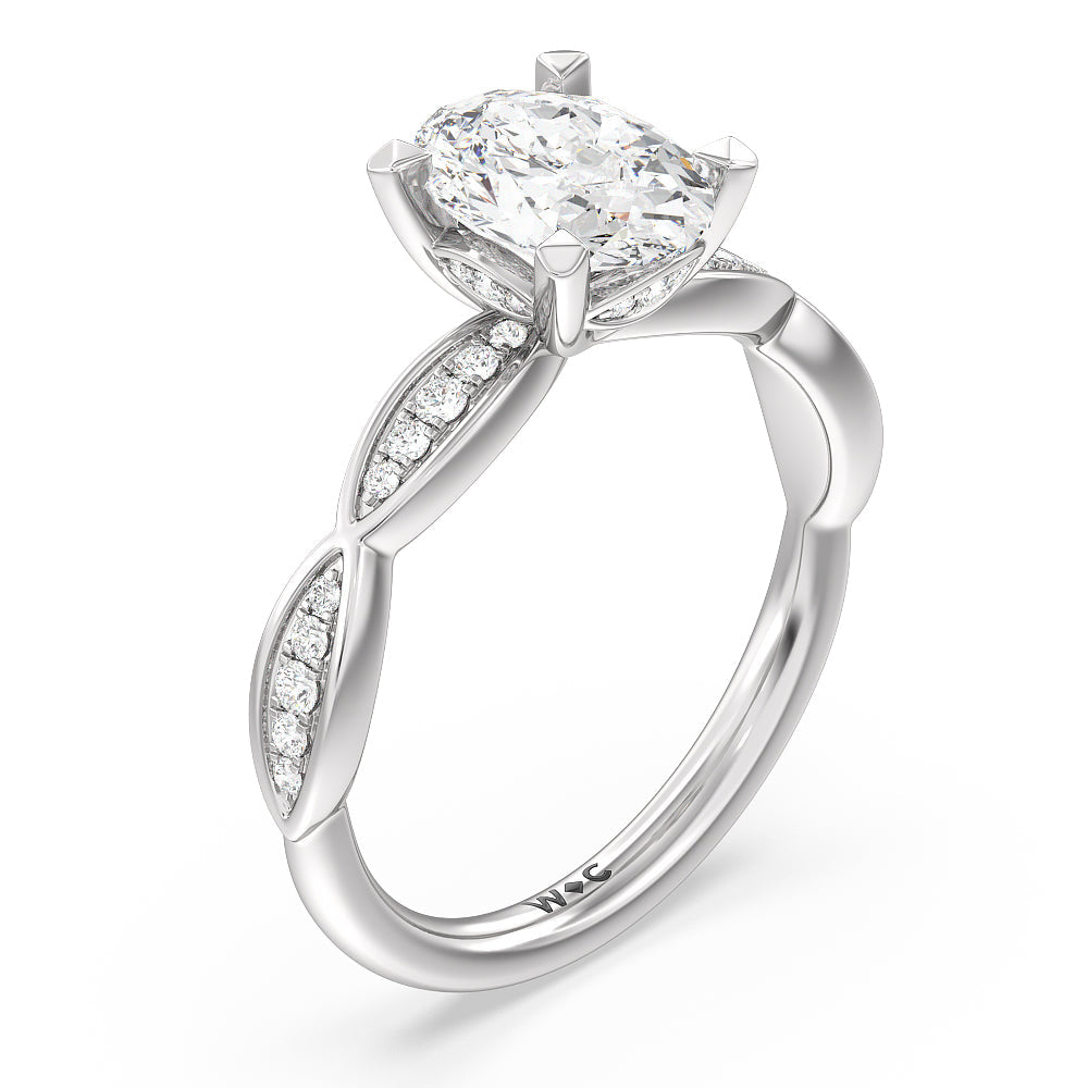 Diamond Braid Engagement Ring with Oval Cut Diamond in 14KT Platinum view 3
