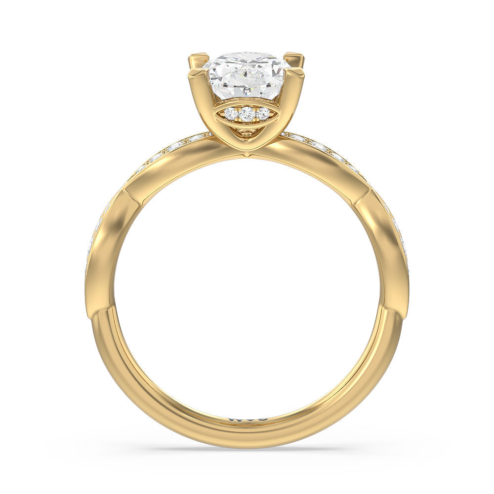Diamond Braid Engagement Ring with Oval Cut Diamond in 14KT Yellow Gold view 2
