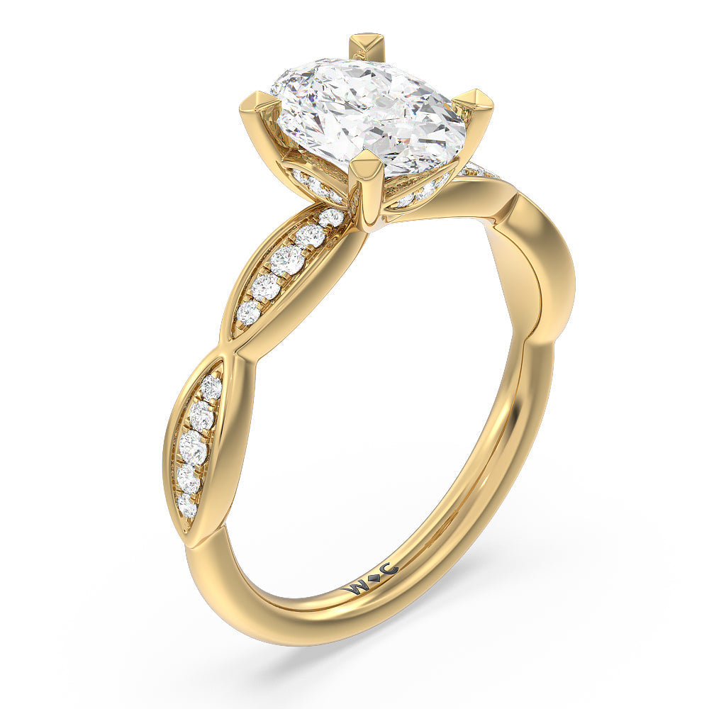 Diamond Braid Engagement Ring with Oval Cut Diamond in 14KT Yellow Gold view 3
