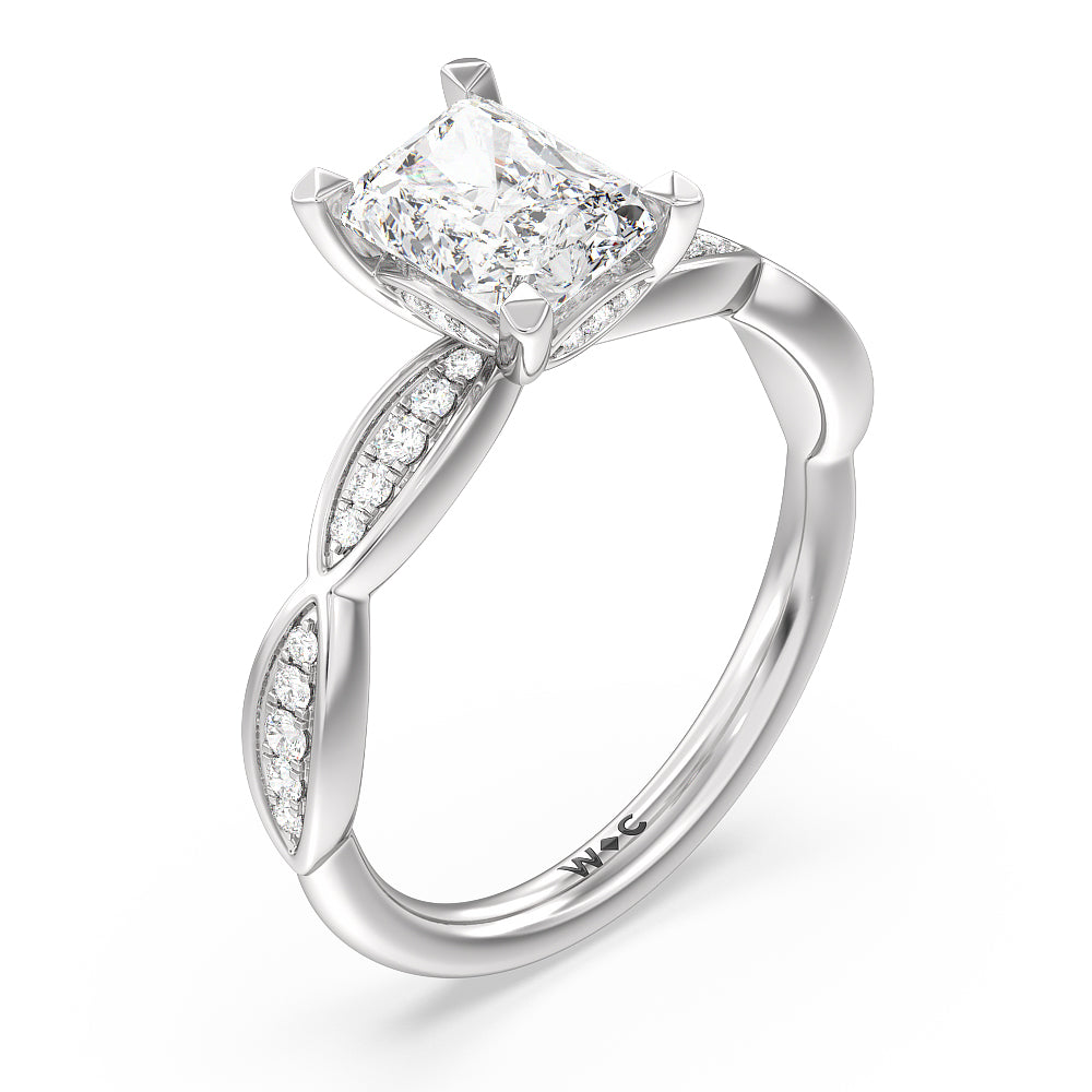 Diamond Braid Engagement Ring with Radiant Cut Diamond in 14KT Platinum view 3
