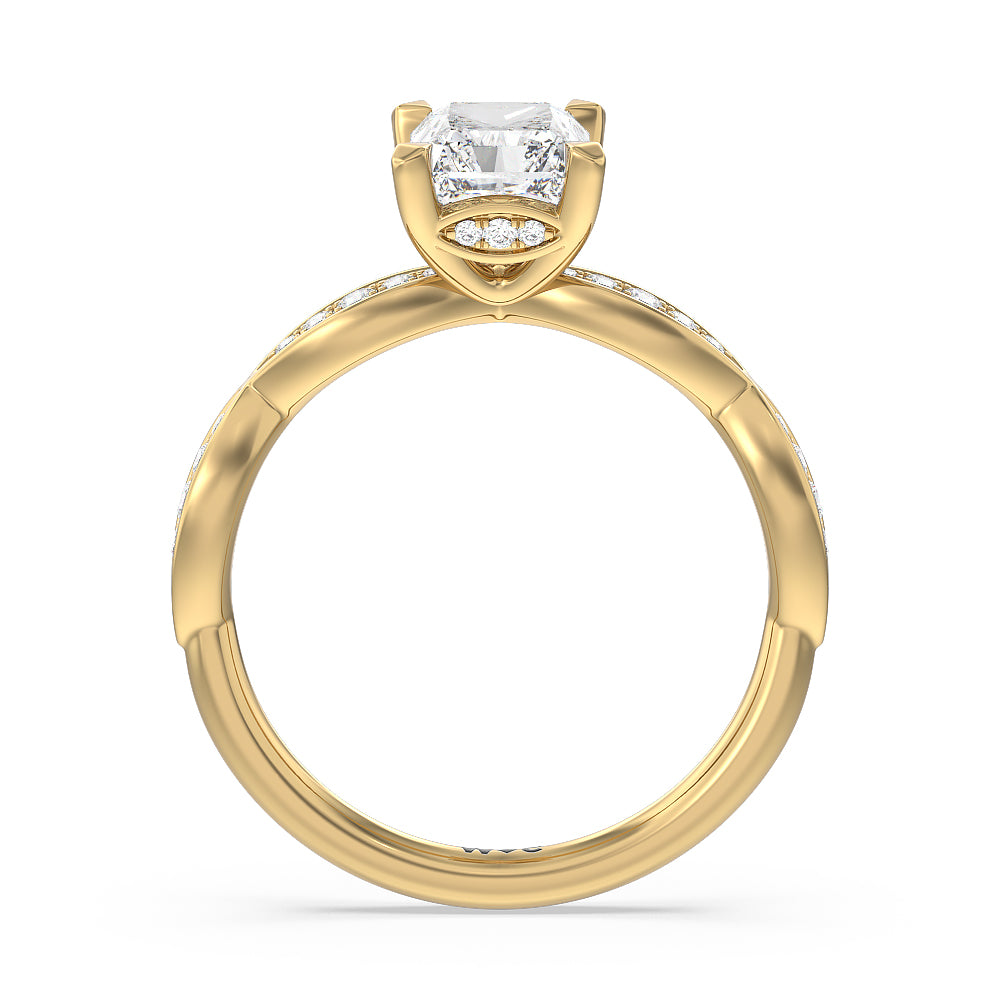 Diamond Braid Engagement Ring with Radiant Cut Diamond in 14KT Yellow Gold view 2
