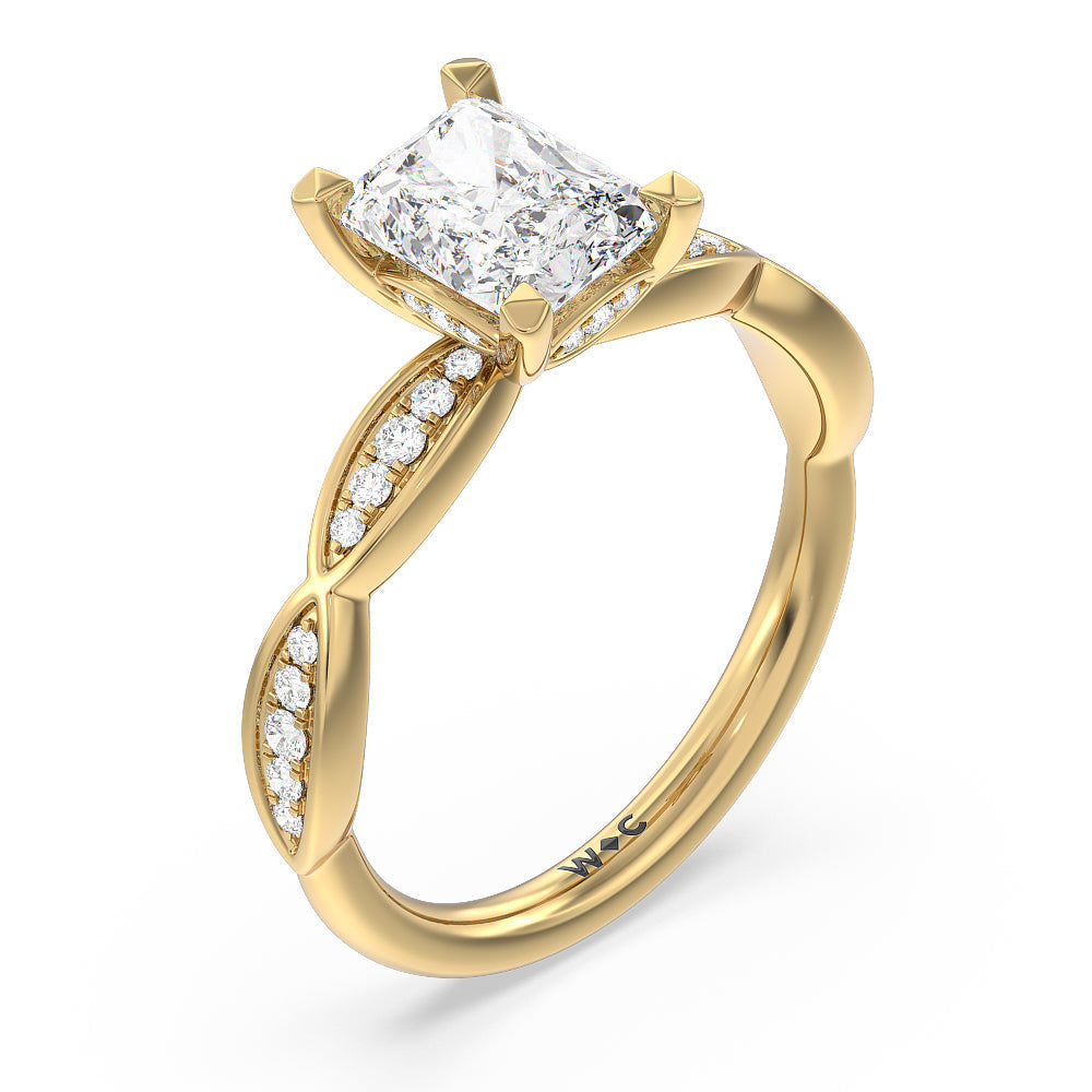 Diamond Braid Engagement Ring with Radiant Cut Diamond in 14KT Yellow Gold view 3
