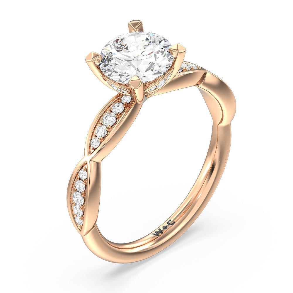 Diamond Braid Engagement Ring with Round Cut Diamond in 14KT Rose Gold view 3
