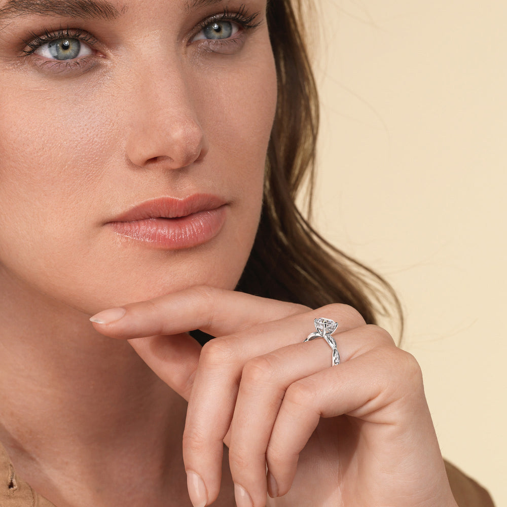 Model Wearing Diamond Braid Engagement Ring view
