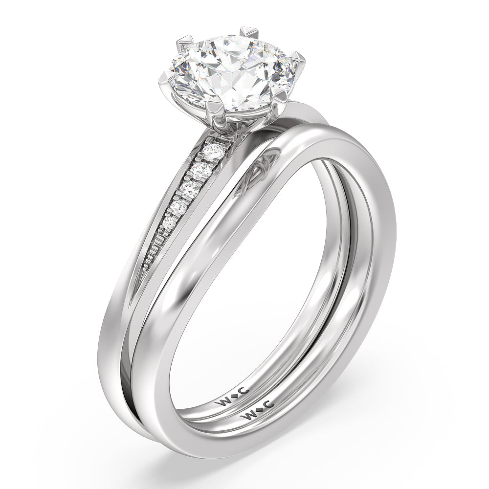 Six Prong Wavy Diamond Shank Engagement Ring with Cushion Cut Diamond in 14KT Platinum view 4
