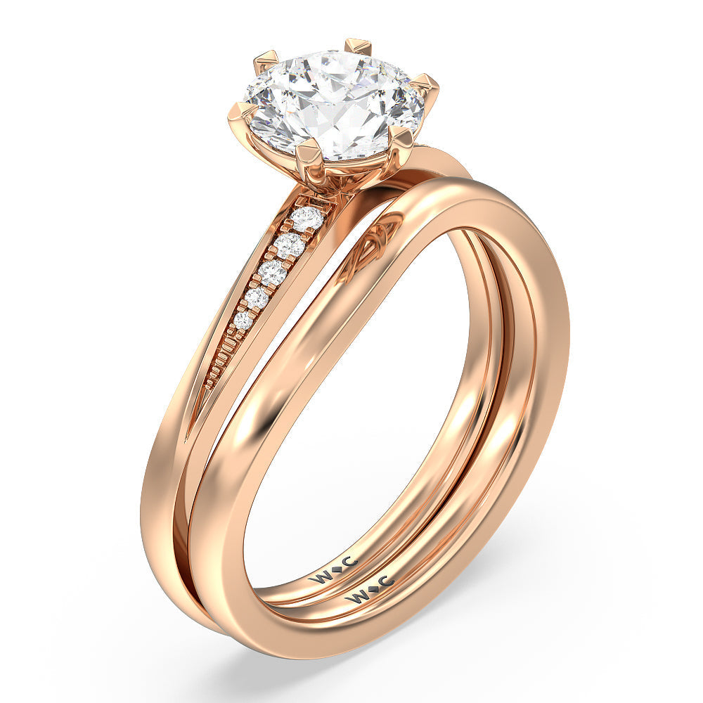 Six Prong Wavy Diamond Shank Engagement Ring with Emerald Cut Diamond in 14KT Rose Gold view 4
