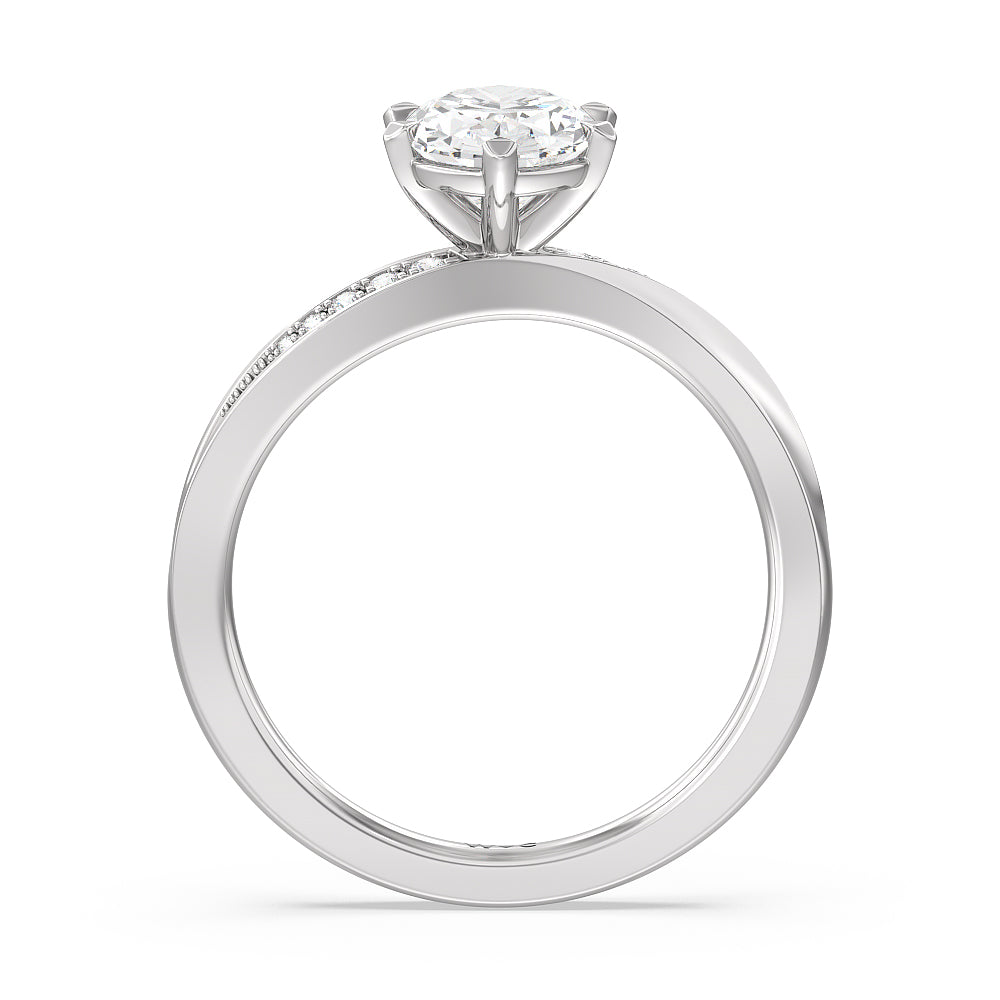 Six Prong Wavy Diamond Shank Engagement Ring with Oval Cut Diamond in 14KT Platinum view 2
