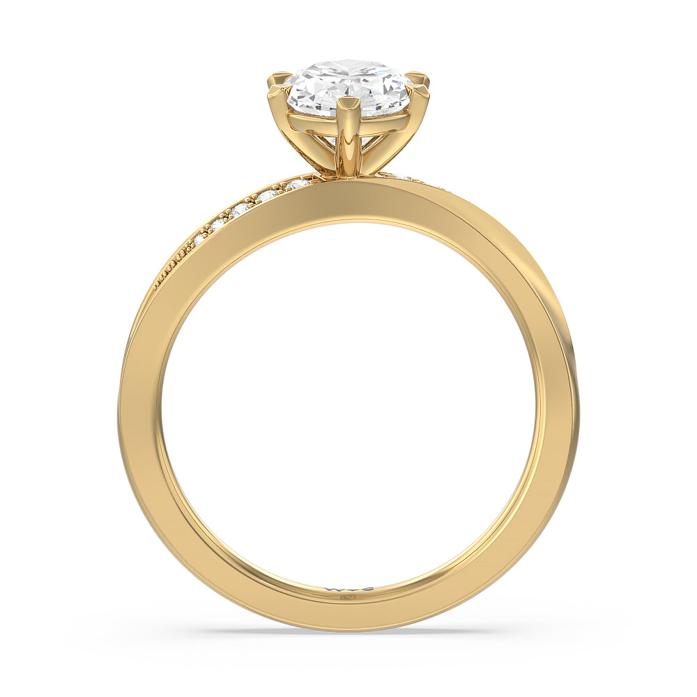 Six Prong Wavy Diamond Shank Engagement Ring with Oval Cut Diamond in 14KT Yellow Gold view 2
