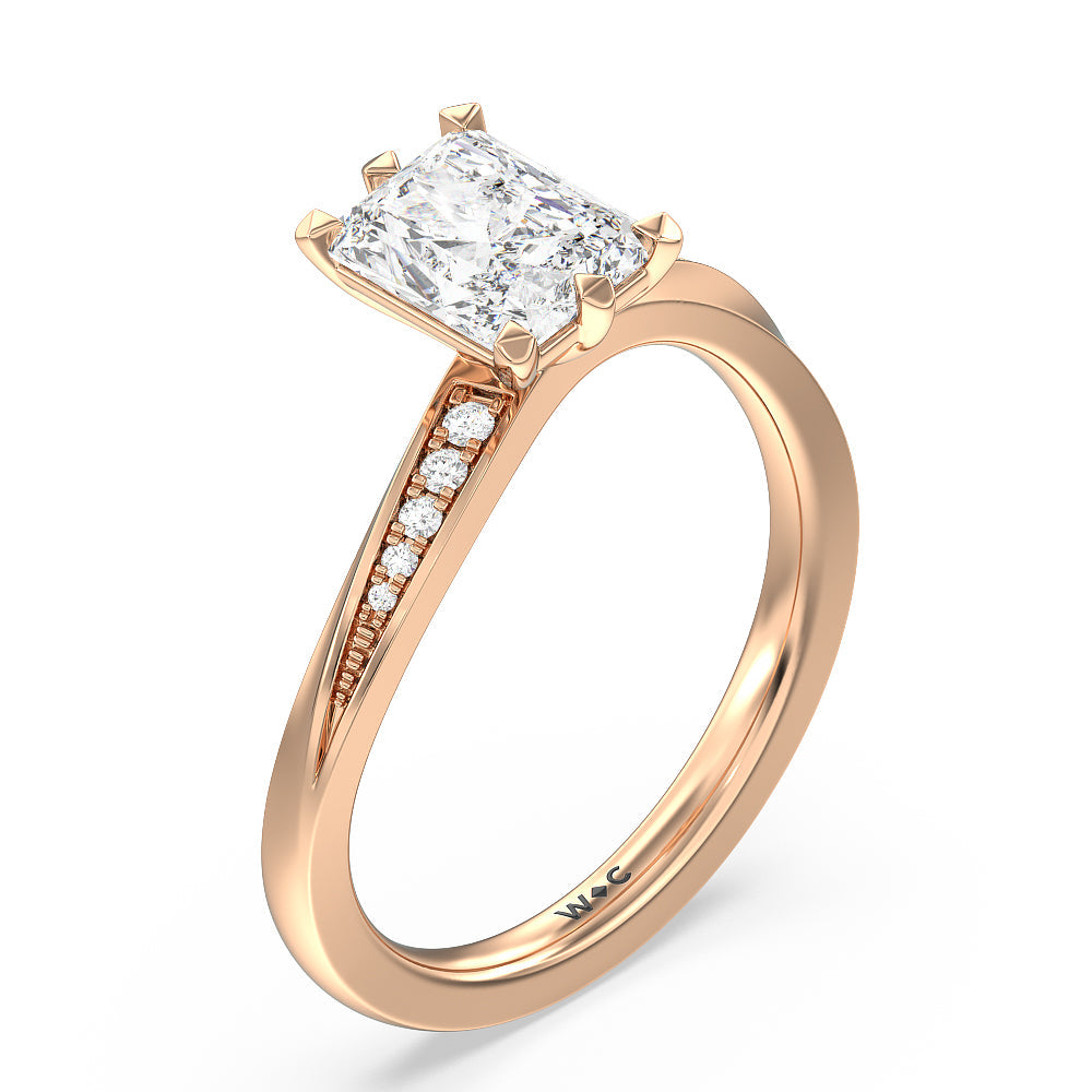 Six Prong Wavy Diamond Shank Engagement Ring with Radiant Cut Diamond in 14KT Rose Gold view 3
