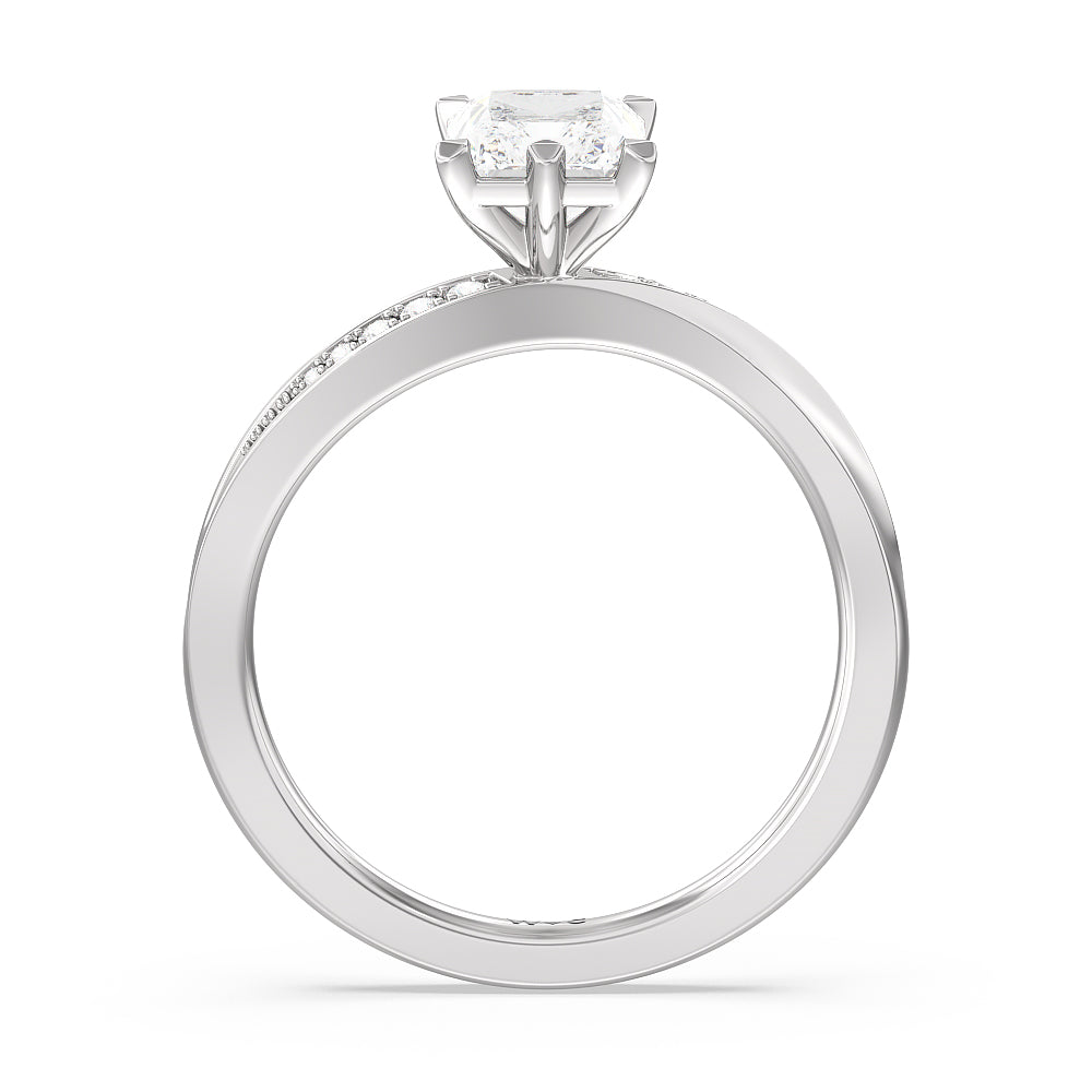 Six Prong Wavy Diamond Shank Engagement Ring with Radiant Cut Diamond in 14KT Platinum view 2
