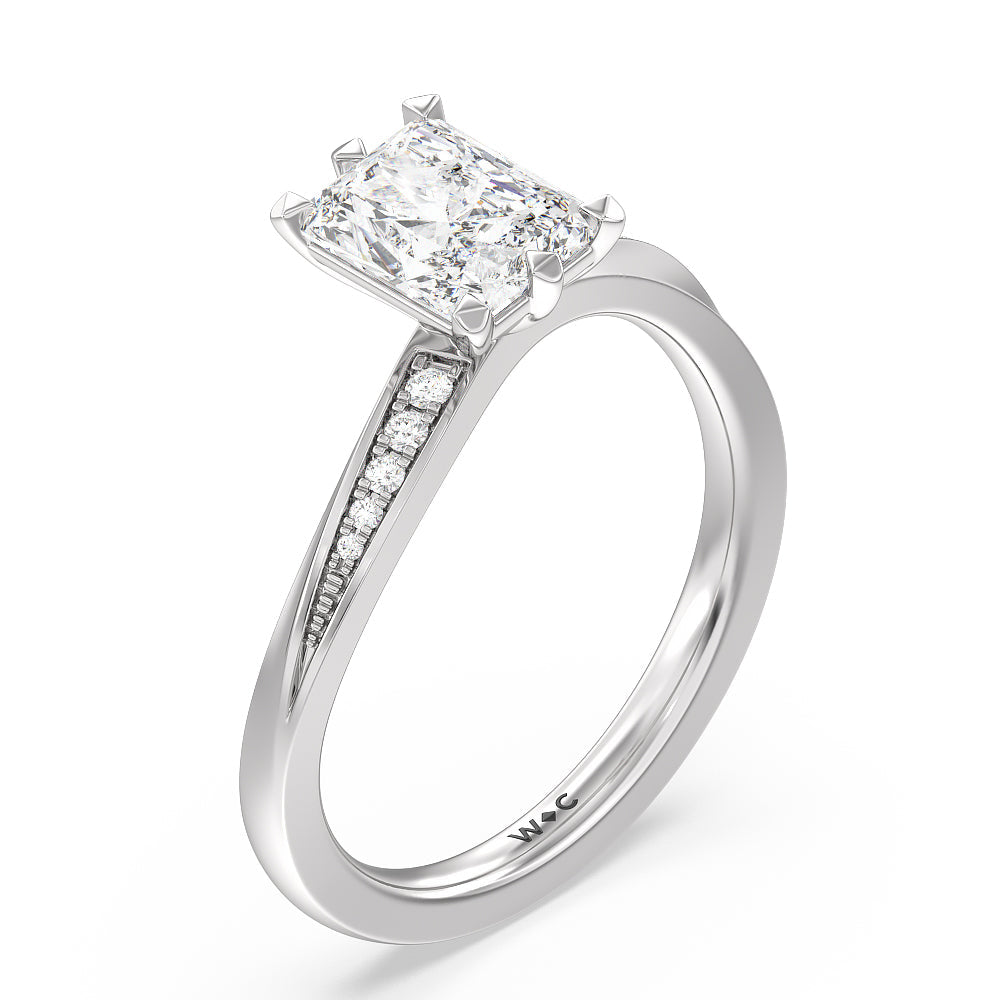 Six Prong Wavy Diamond Shank Engagement Ring with Radiant Cut Diamond in 14KT Platinum view 3
