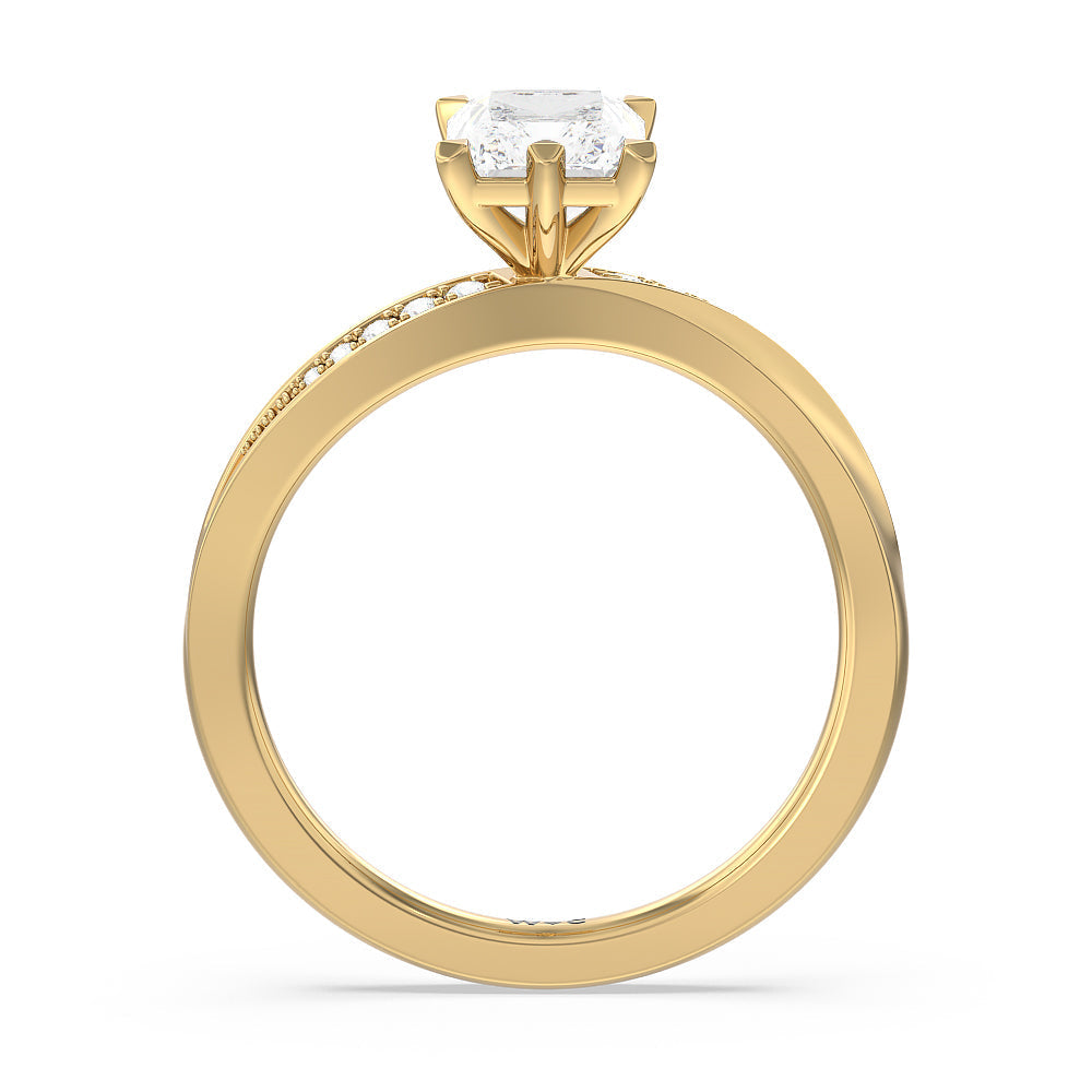 Six Prong Wavy Diamond Shank Engagement Ring with Radiant Cut Diamond in 14KT Yellow Gold view 2
