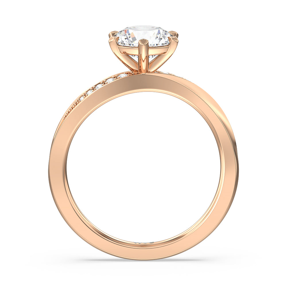 Six Prong Wavy Diamond Shank Engagement Ring with Round Cut Diamond in 14KT Rose Gold view 2
