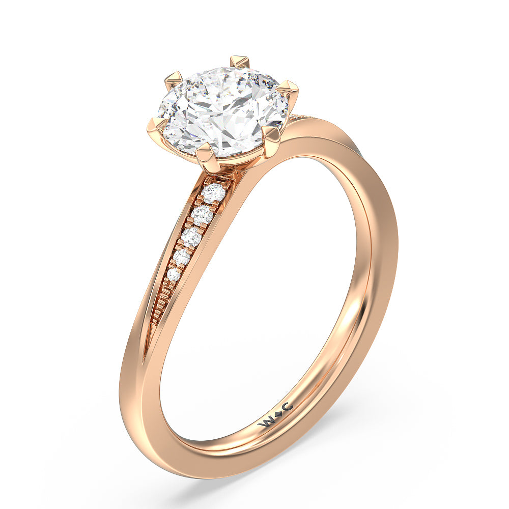 Six Prong Wavy Diamond Shank Engagement Ring with Round Cut Diamond in 14KT Rose Gold view 3
